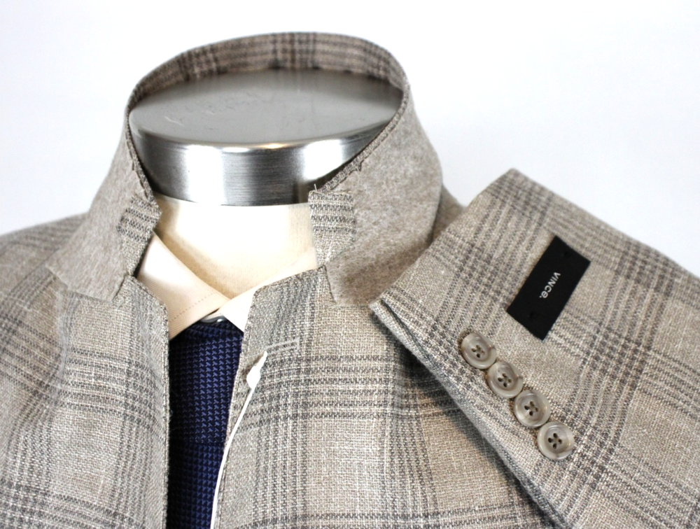 Vince Sport Coat 42 R Mens Tan Plaid Unstructured Wool Silk Linen Slim Blazer - Picture 8 of 13